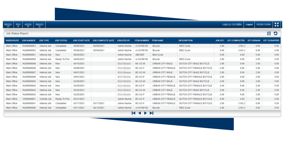 Kechie Manufacturing Job Status Report